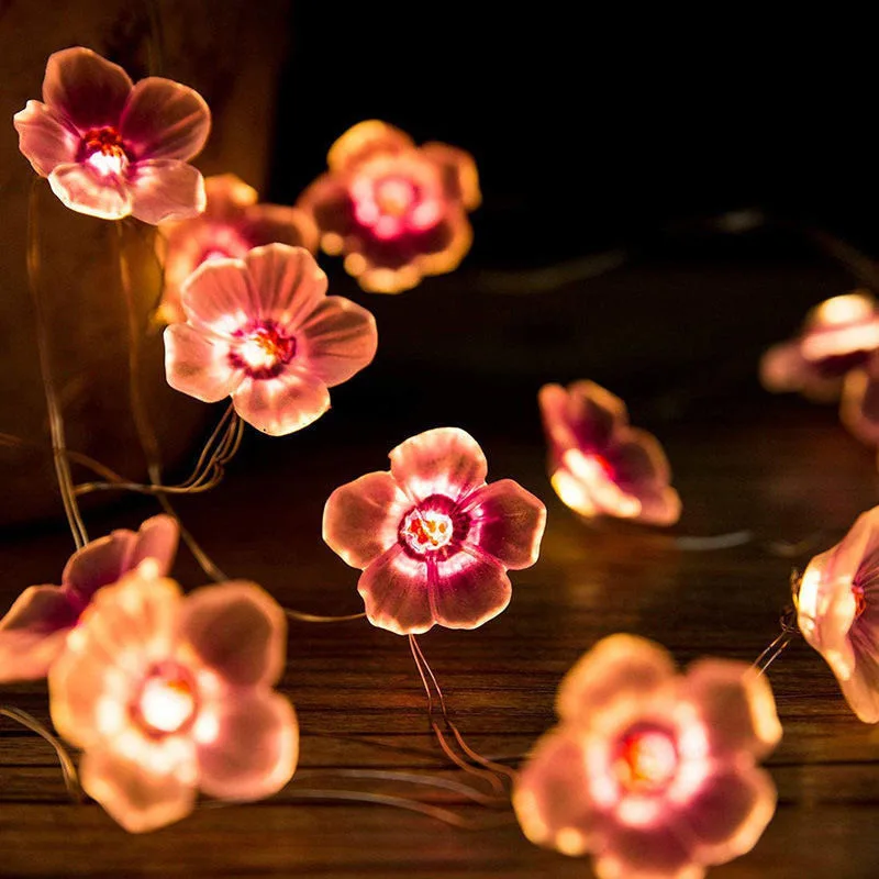 Pink Cherry Blossom String ไฟตกแต่งวันหยุดคริสต์มาส Led Light Garland Sakura แขวนไฟสายประดับ