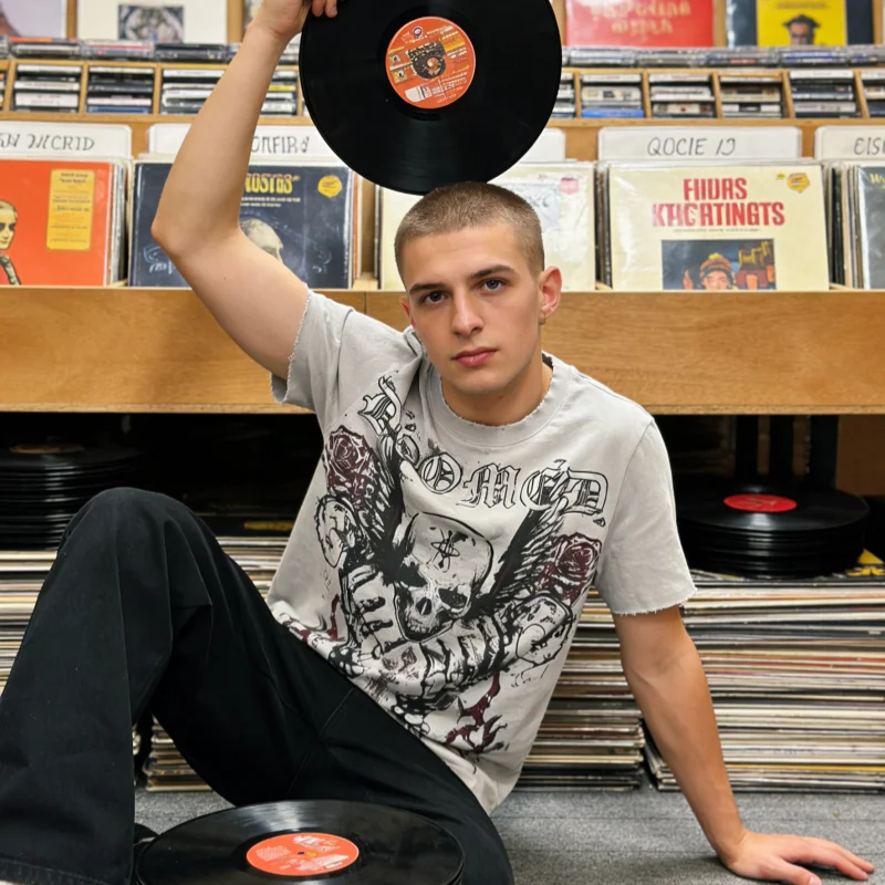 

2026 European American Y2K Short Sleeved Skull Print Round Neck Dark Gothic Retro Unisex T shirt Trendy Fashion Top