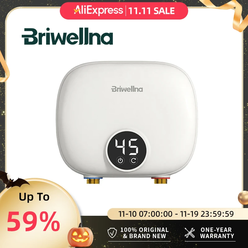 

Briwellna Streamline Tankless Electric Water Heater 110V/220V Under Sink Instant Hot Water Oversink Instantaneous Water Heater