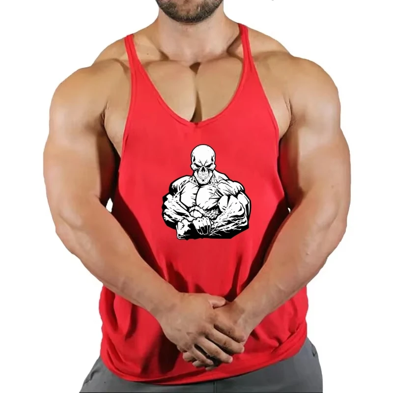 

2025 New Men's Stringer Tank Top - Skull - Muscle Graphic Gym Vest, Sleeveless for Bodybuilding, Fitness & Workout