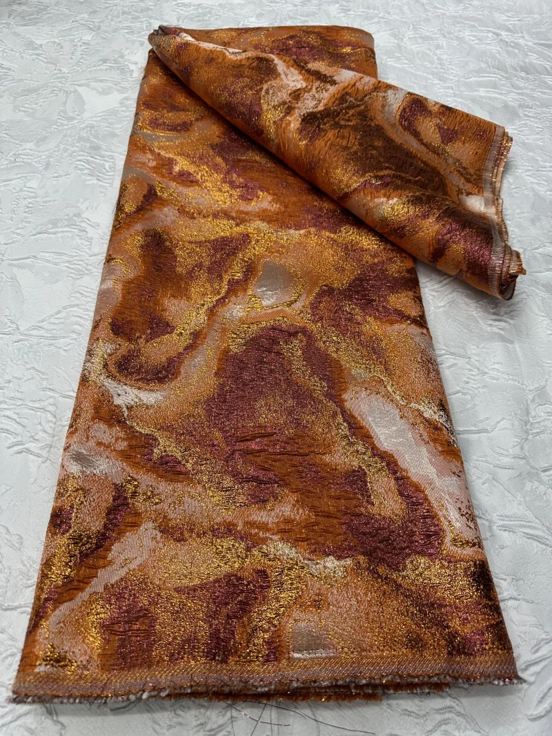 

African Colorful Embroidered Gauze Qipao Fabric, Traditional-Style Jacquard Weave Textile Organza Weave for Luxury Couture Dress