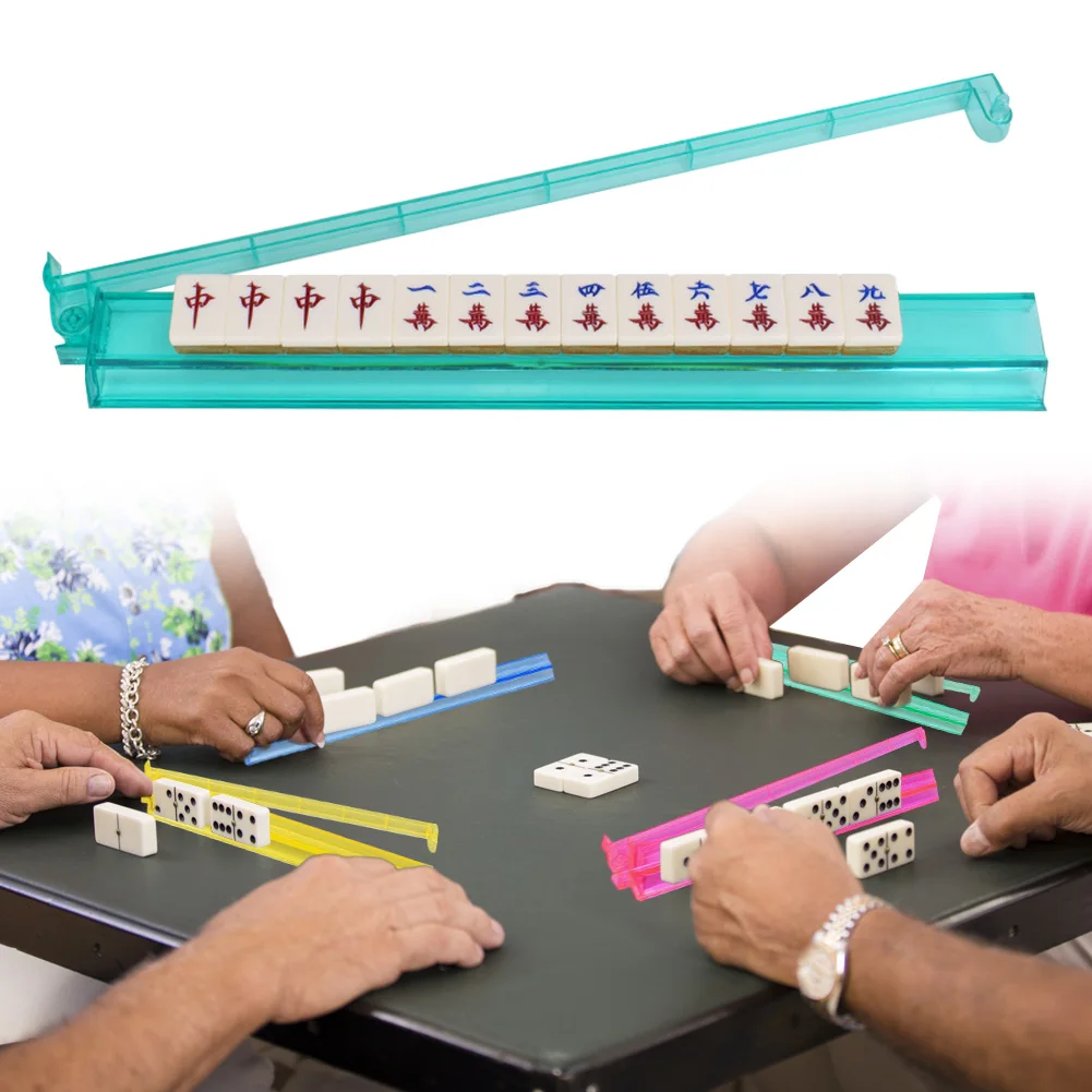 4個セット 透明アクリル麻雀ラック 内蔵プッシャー付き タイルラック 4色麻雀ラックとプッシャーのコンボ ゲームナイトクラブ用