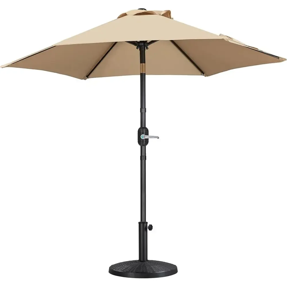 

Heavy-Duty 7.5ft Outdoor Patio Umbrella with 22lb Base, Push Button Tilt, Crank Lift, and Durable Ribs in Tan
