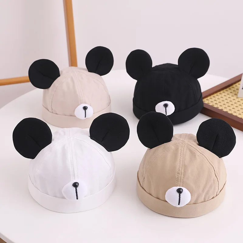 

Cute Cartoon Bear Baby Brimless Hat With Ears Korean Baby Boys Girl Cap Beanies Soft Toddler Kids Hip Hop Docker Cap