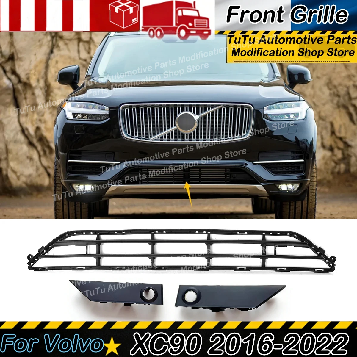

Front Bumper Grill for Volvo XC90 2016-2022 Lower Grille Mesh Grills Electric Eye Bracket Guard Protector Cover Auto Body kits