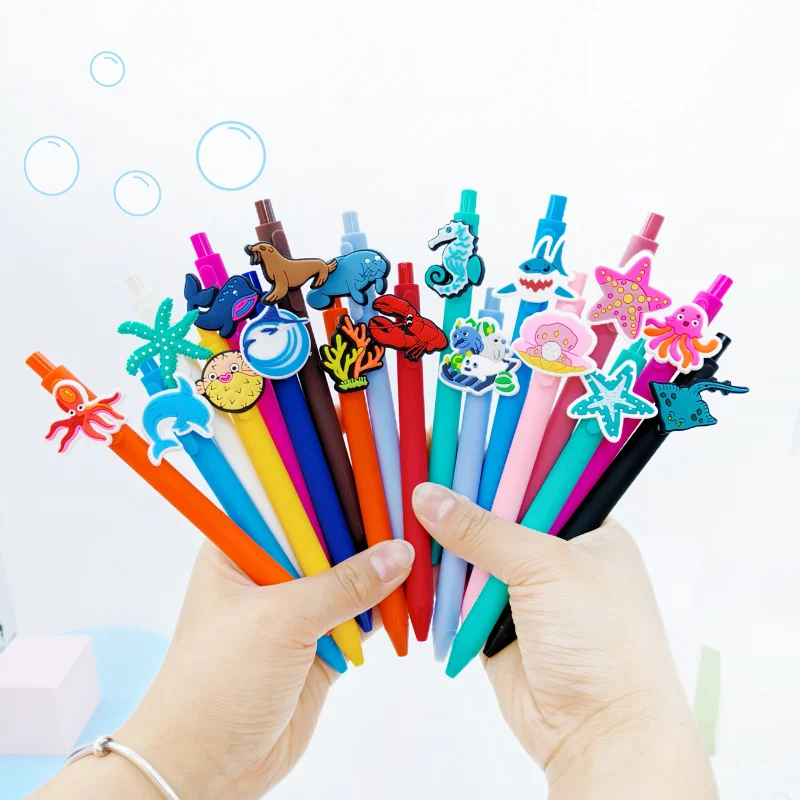 

6/12/18pcs Summer Beach Marine Animal Series Theme Ballpoint Pen Student, Underwater Animal World, Black Ink