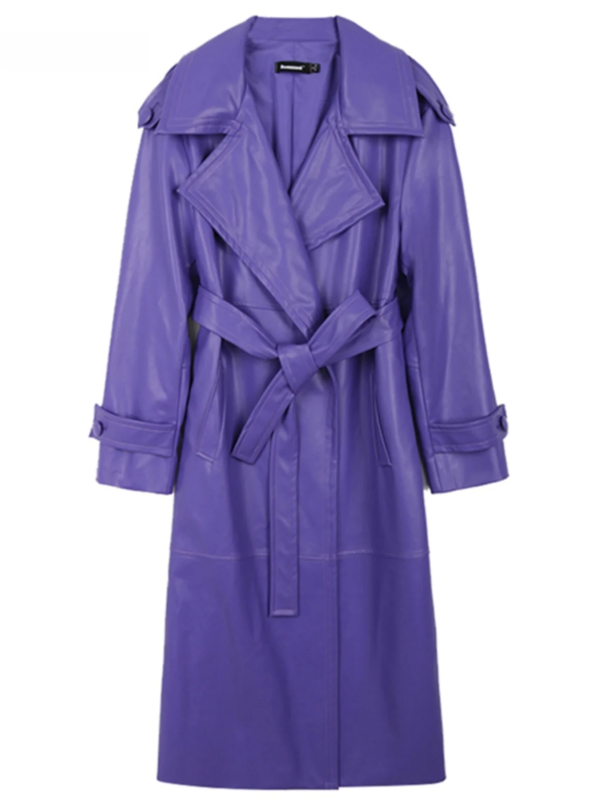 ネラッズーリ パープル PU レザー コート レディース ロング ベルト付き スレ ファッショナブル 通勤 ウインドブレーカー ハイエンド感覚 新品