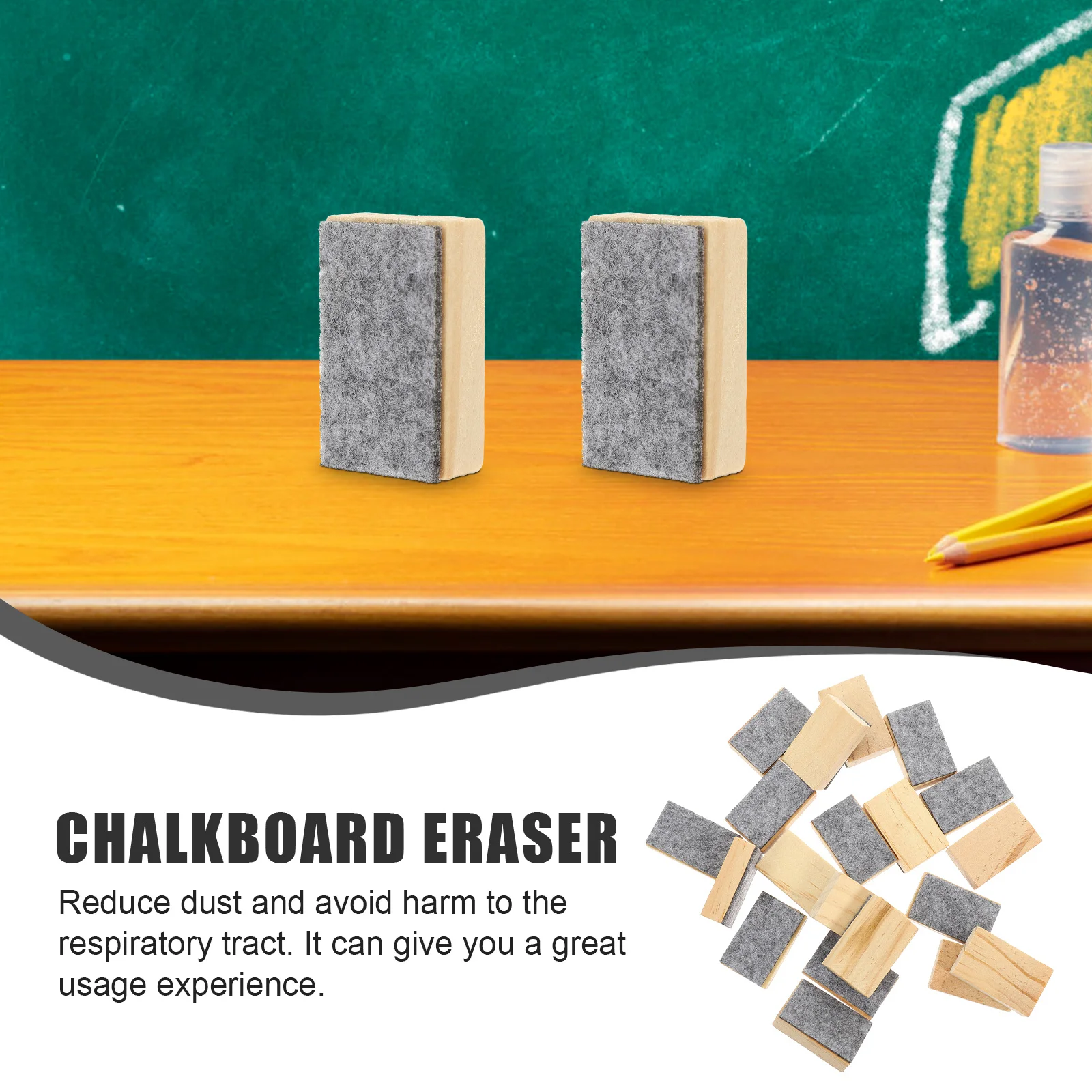

20Pcs Chalkboard Eraser Wooden Felt Blackboard Erasers Classroom School Supplies Dust Free Chalk Cleaner Chalkboard Eraser