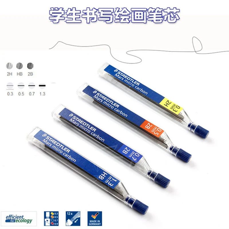 1pc Staedtler 250 Mechanical Pencil Lead Super Fine Anti-cracking 0.3/0.5/0.7/0.9/1.3 2H/H/HB/B Mars Micro Carbon Polymer Refill