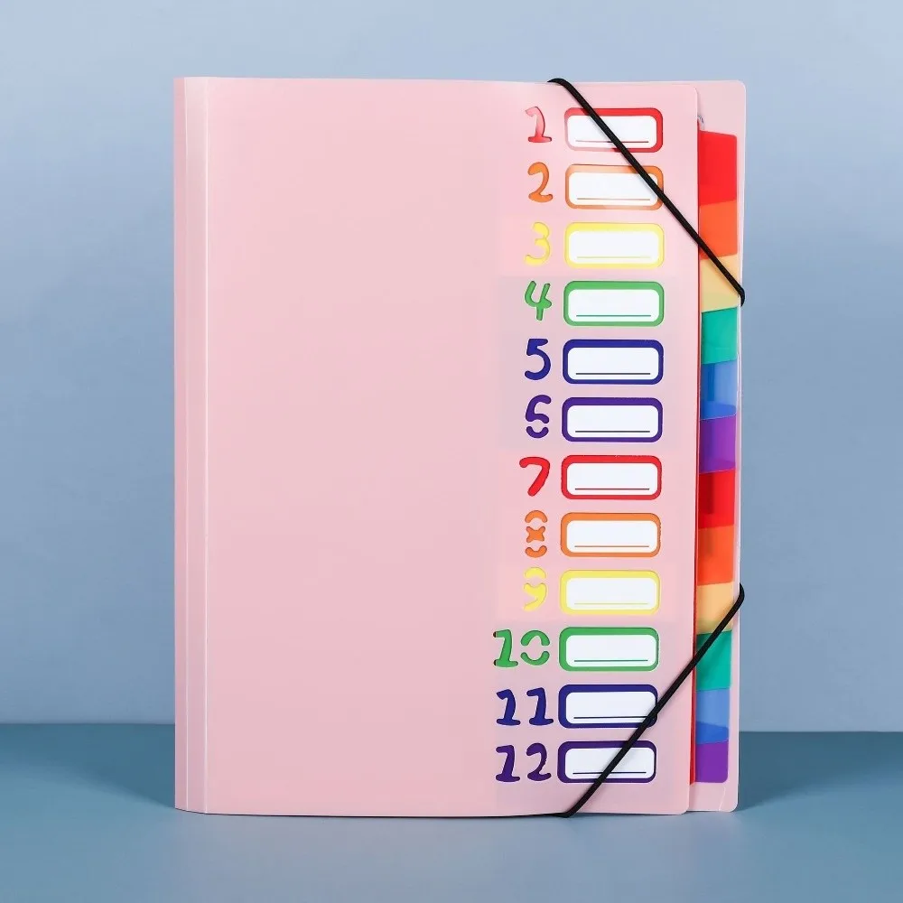 Multi-layer A4 Partition Folder with 12 Pockets Featuring 12 Colorful Labels Large-capacity Expansion File Folder Waterproof