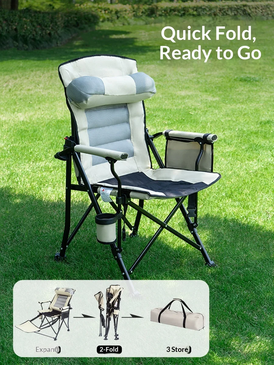Iron Outdoor Foldable Recliner 4-speed Adjustable Sitting Lying Dual-use Lunch Break One Second Flat Portable Camping