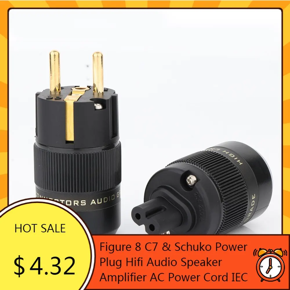 P078EG Pair Preffair Gold plated Figure 8 C7 & Schuko Power Plug hifi Audio speaker amplifier AC Power cord IEC