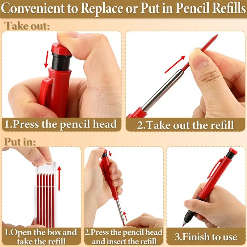 QWE-Mechanical Carpenter Pencil Set With 36 Refills, 2.8Mm & Built-In Sharpener For Construction