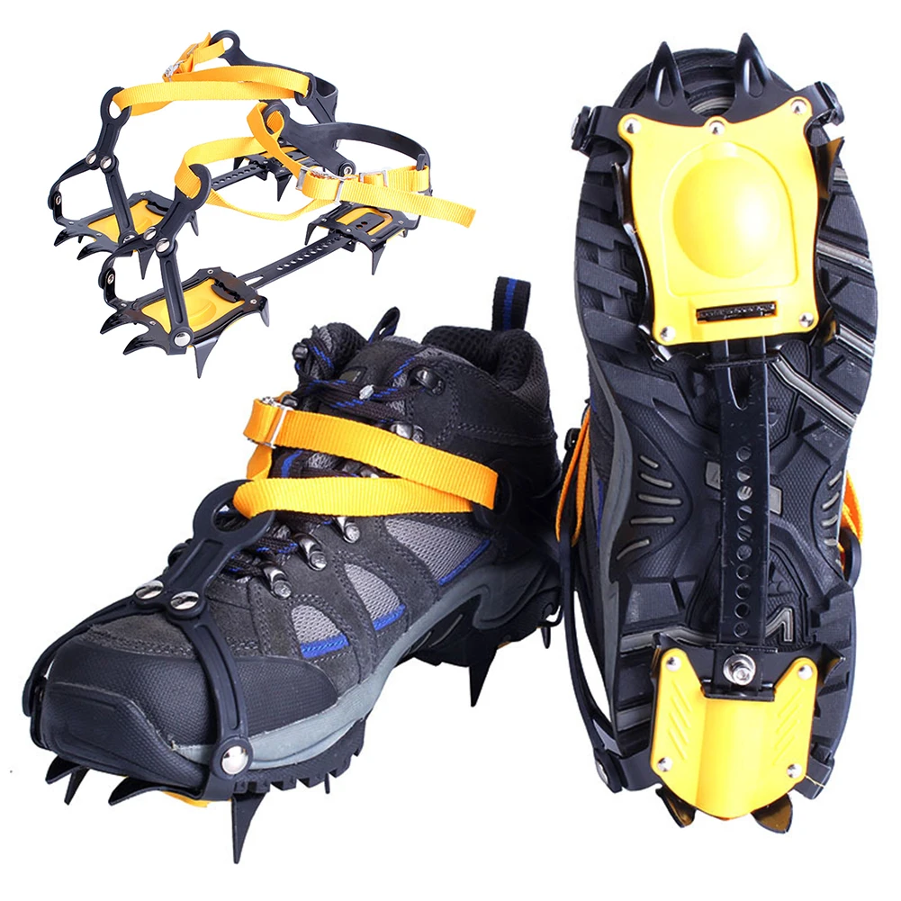 1 Pair Mountaineering Cleats Anti-Slip Ice Crampons Stainless Steel 10 Teeth Snow Grips Crampons with Bag for Hiking Climbing