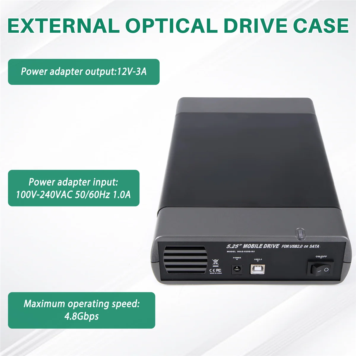 AA26P 5.25 Inch USB 2.0 SATA External Optical Drive Case Enclosure Box Adapter for Windows XP for Mac PC EU Plug