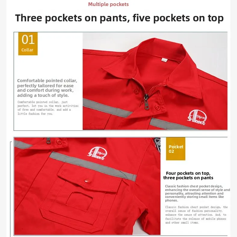 Anti-Static Workwear Set Red Long Sleeve for Gas Station And Oil Chemical Industry Youth Cotton Blend Fabric Work Uniform view 5
