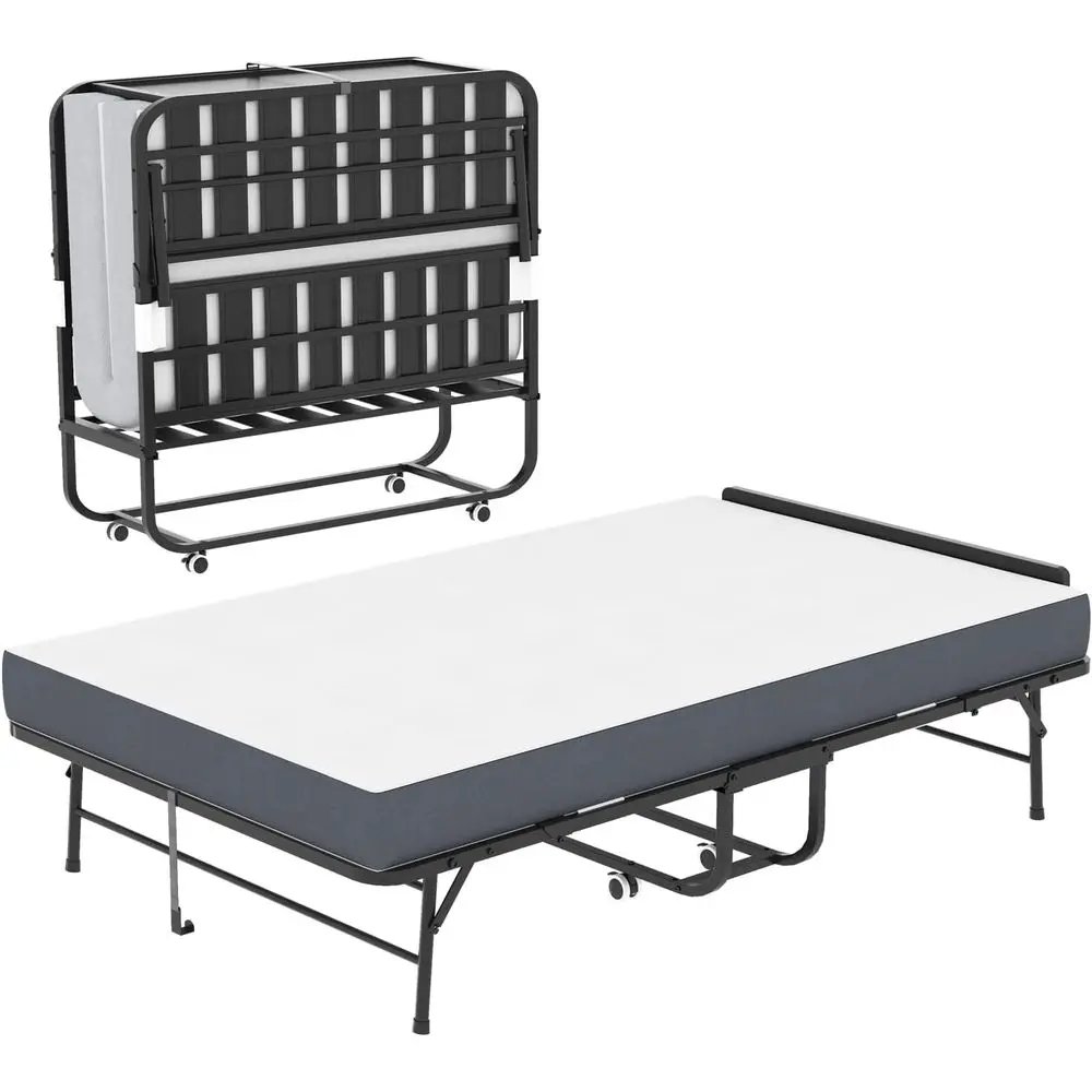 

Portable Heavy-Duty Guest Bed with 600lbs Capacity and Thick Mattress, Full Size, Space-Saving Design
