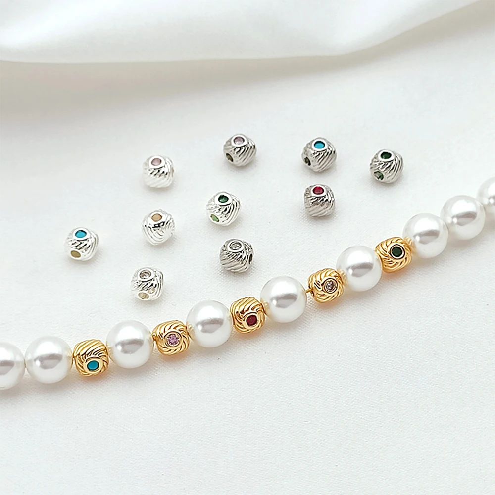 4mm 10 Pieces 14K Gold Package Zircon Inlay Diagonal Square Spacer Beads DIY Jewelry Making Necklace Bracelet Accessories