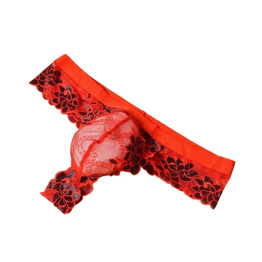Perspective Men Sexy Lace Briefs Underwear U Convex Pouch G-string T-back Thongs Sissy Lingerie For Bikini Panties