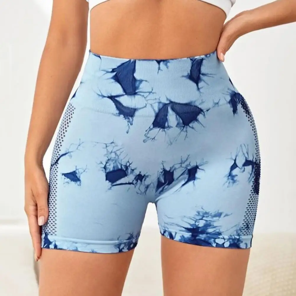 กางเกงขาสั้นกีฬามัดย้อมไร้รอยต่อสำหรับผู้หญิงกางเกงขาสั้นเอวสูงยืดได้สำหรับออกกำลังกายในยิมฟิตเนสโยคะ