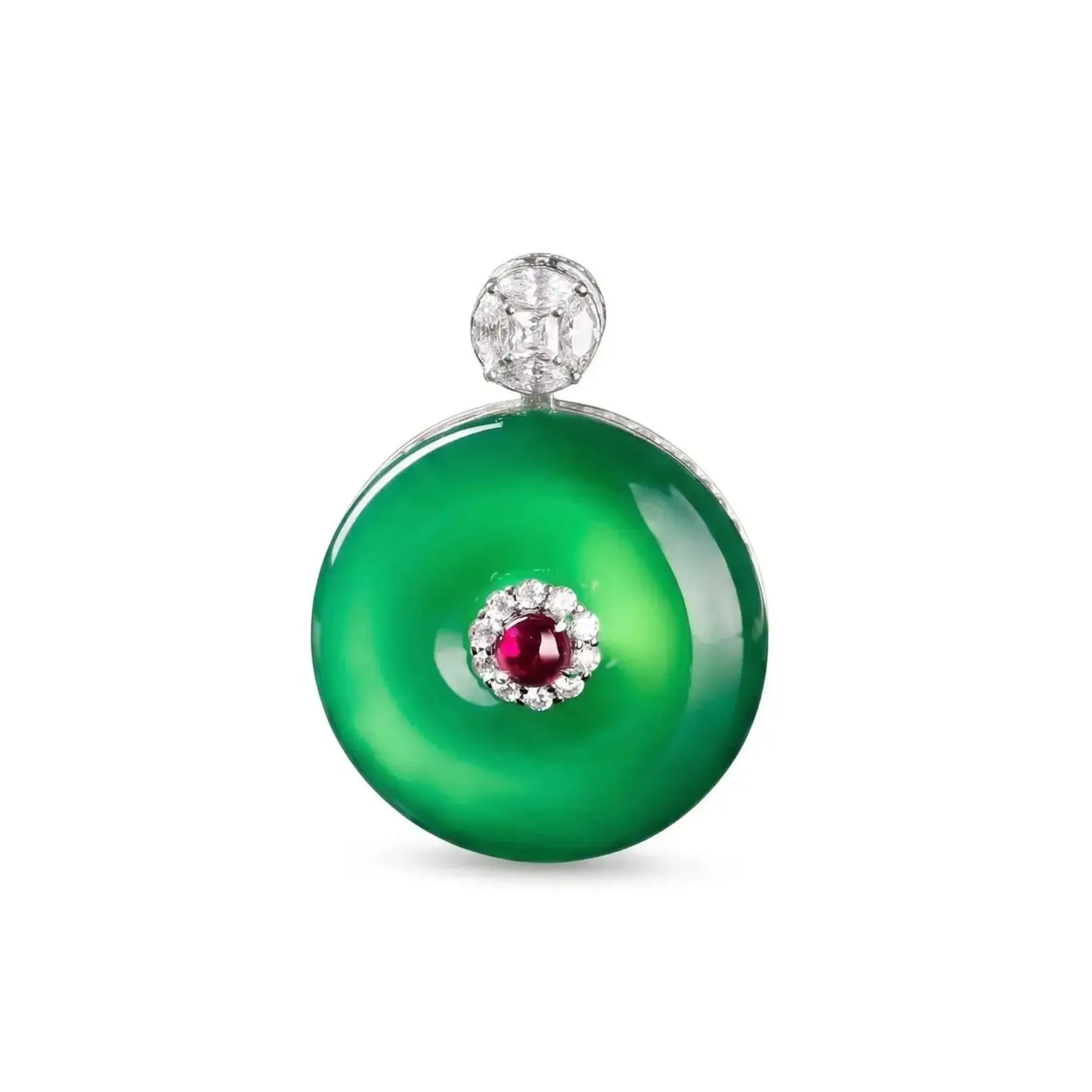 Vintage Natural Chalcedony Huaigu Pendant Lab Grown Ruby 925 Sterling Silver Fine Jewelry for Women's Wedding Anniversary Gift