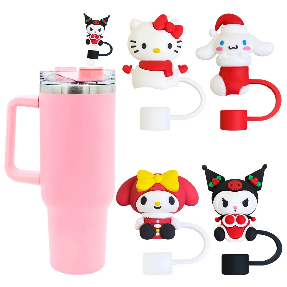 New Kawaii Sanrio Christmas Straw Cap HelloKitty Melody Kuromi Anime Cartoon Party 3D Cute Dustproof Household Appliance