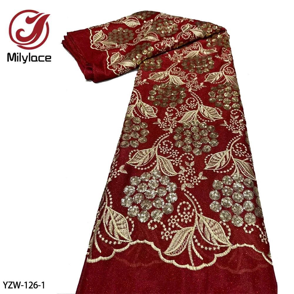 

African Lace Fabric High Quality Nigerian Sequined Lace Fabric for Wedding Party Sew YZW-126