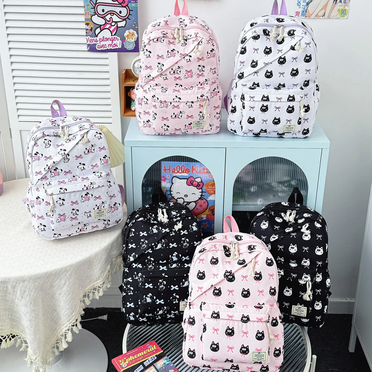 

Sweet Trendy Cartoon Animal Printed Backpack Nylon Lightweight Large Capacity Casual Backpack Campus Commuting Student Backpack
