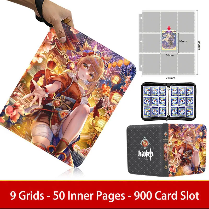 Genshin Impact Zipper Cards Album Holder 400/900pcs Anime Games Playing Trading Collection Card Binder Book Folder Protected