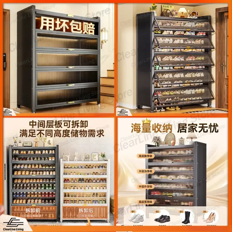 Steel Shoe Cabinet Large Capacity Shoe Rack for Household Entrance Wall Mounted Integrated Storage Cabinet Dust Proof Locker