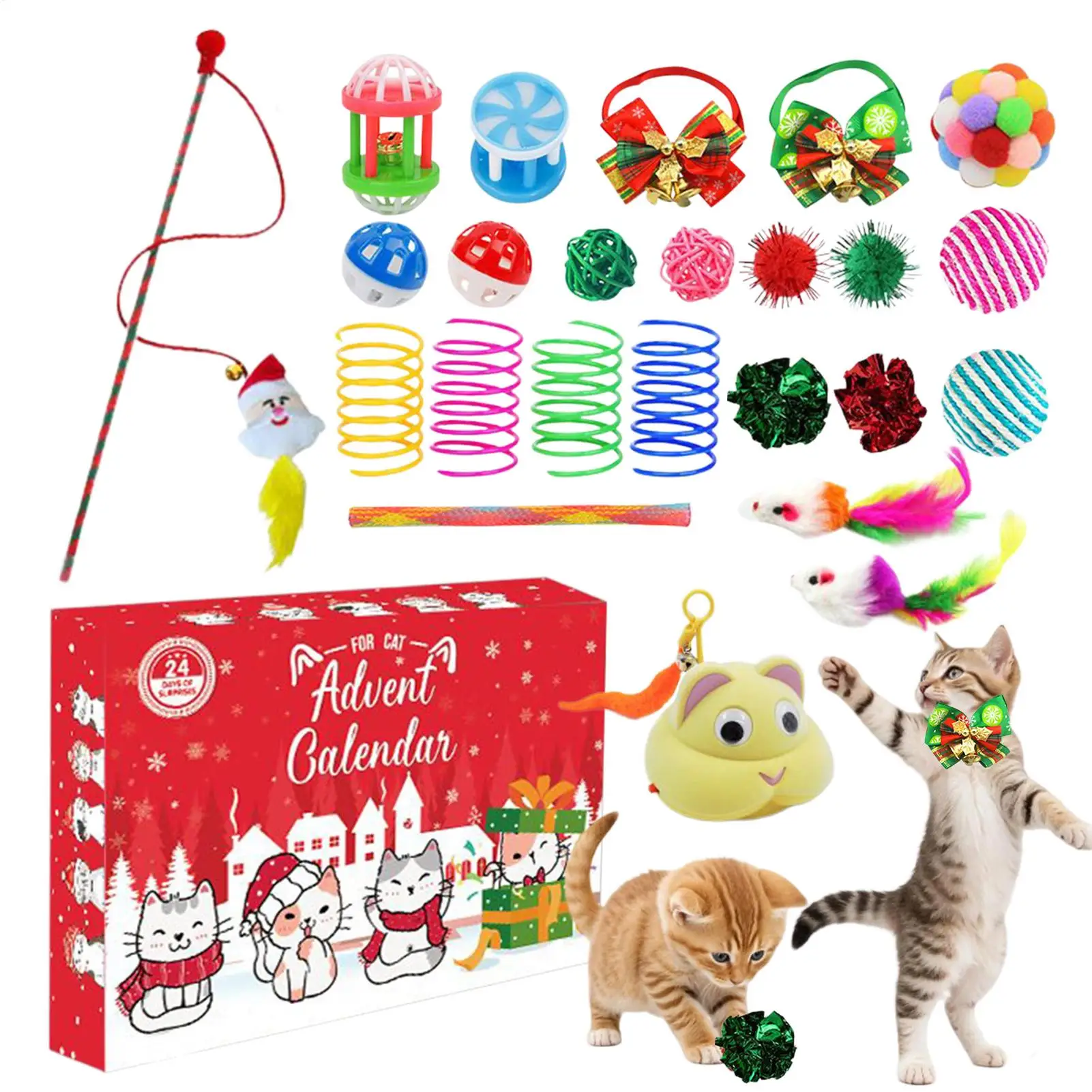 Haustier-Katzenspielzeugkalender 2025, 24 Tage, Katzenspielzeug, Countdown-Kalender, Weihnachten für Kätzchen, festlicher Advent, Weihnachtsüberraschungsgeschenke für Kinder
