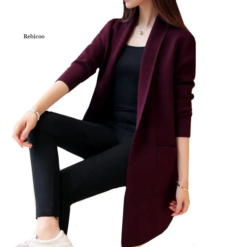 

2021 Autumn Winter Long Cardigan Female Casual Women Pocket Cardigan Sweater Knitted Cardigans All-match For Women Jacket Tops