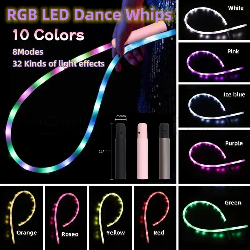 Spettacolo di feste Abbigliamento da ballo, Oggetti di scena, Accessori rave Frusta da ballo a led ricaricabile 10 colori Spettacolo di luci Festa di festival musicali