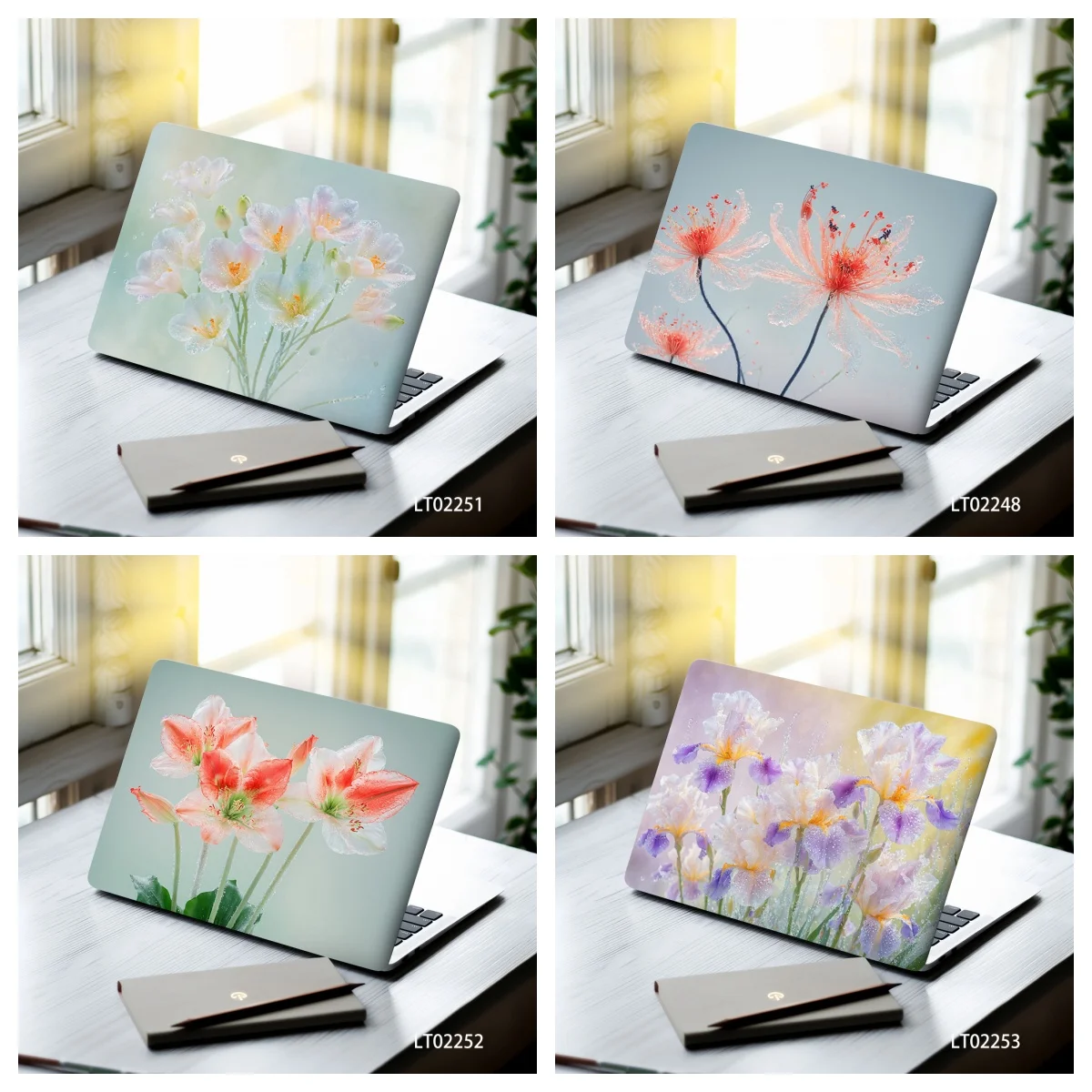 

2PCS Water Droplet Flower Laptop Skin Sticker, Fresh Floral Waterproof PVC Decal MacBook Cute Aesthetic Floral Notebook Decor