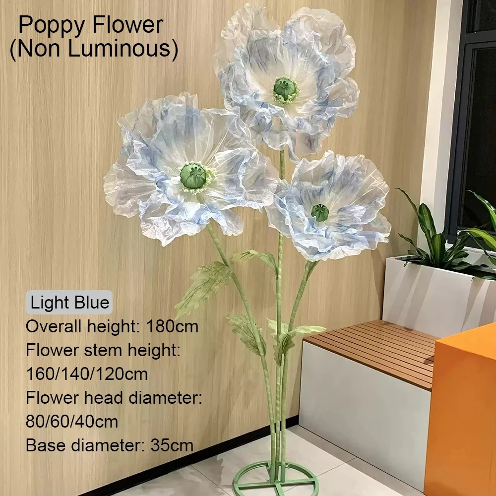 180cm Luminous Poppy Flowers Artificial Flowers Wedding Decor Props Silk Yarn Flower Window Display Garden Decoration Home Decor