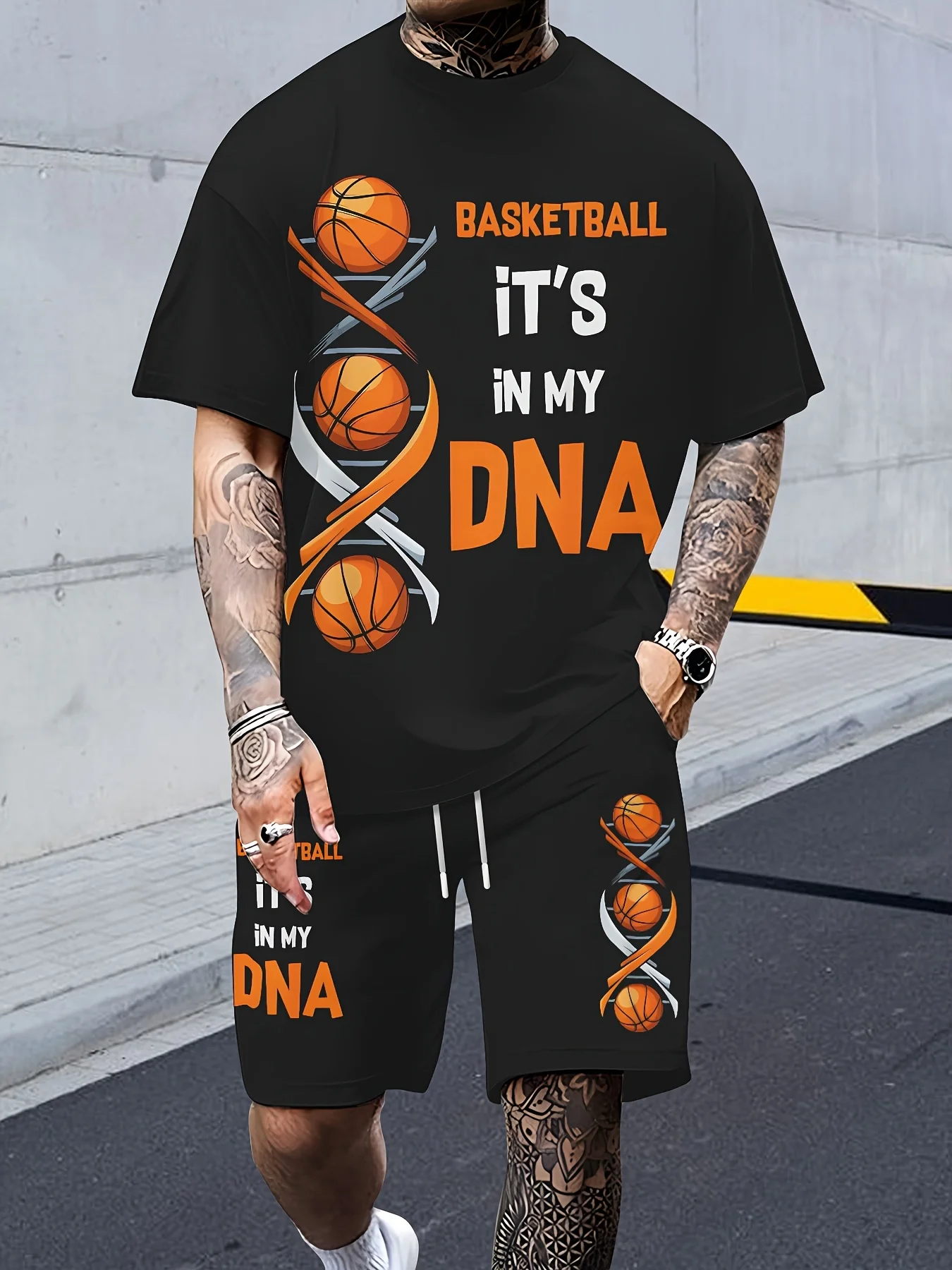 

2025 Summer New Street 3D basketball print outdoor casual Fashion Soft Comfortable and lightweight men's set