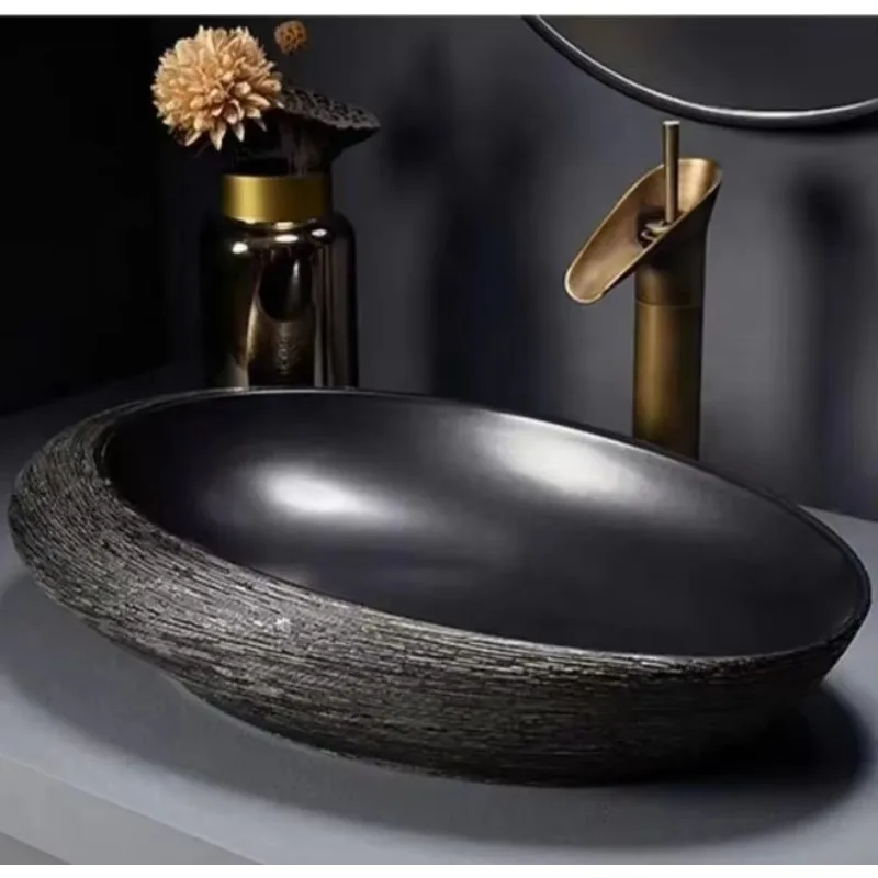 

Настольная раковина для ванной комнаты, керамическая, черная, в форме яйца