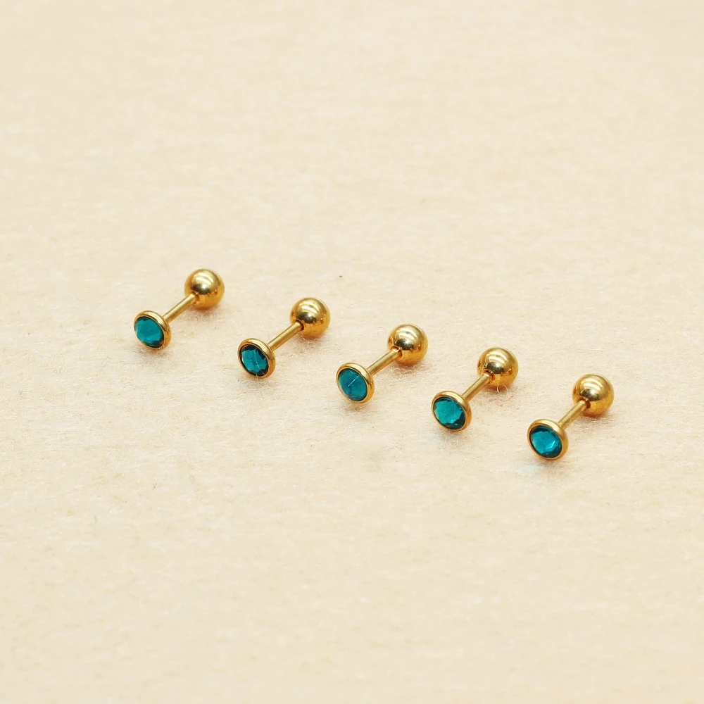 18G Edelstahl-Ohrstecker mit Seeblauen Steinen, Schraubverschluss, Antiallergisch, Farbbeständig, 1,0 mm x 6 mm Zirkonia-Nadelstift-Ohrringe – Detail 6