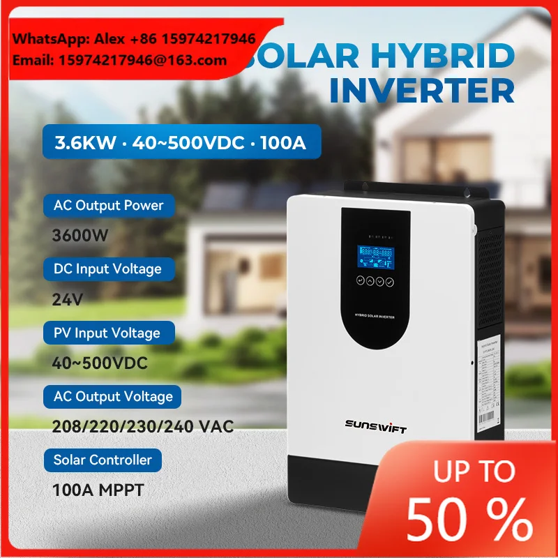 SunSwift 4KW 24V Single Pure Sine Wave Hybrid Solar Inverter With WIFI & MPPT High Efficiency Inverter For Solar Systems