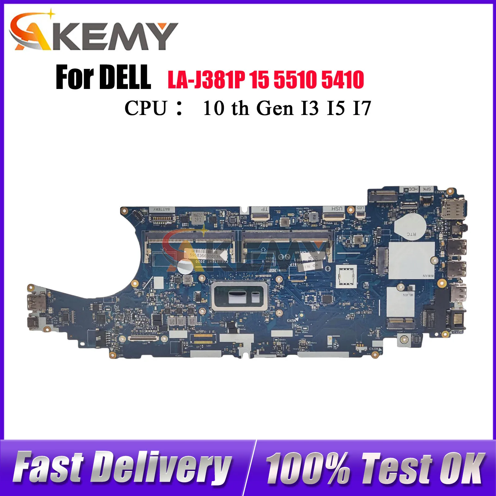 Voor Dell Latitude 5510 Notebook Moederbord FDW50 LA-J381P met I5 I7-10e Gen CPU DDR4 0JD0KX 0HT7GC 0J67M8 100% Volledig Getest