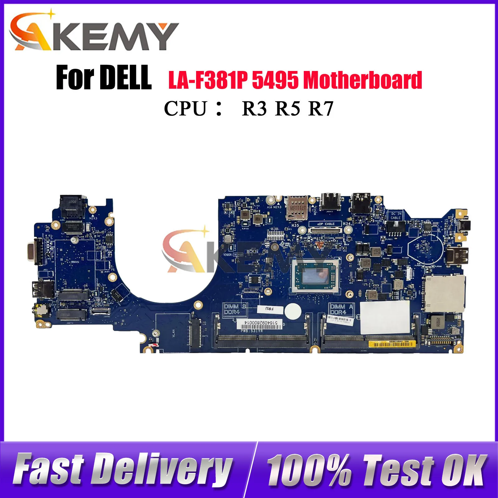 

Материнская плата для ноутбука DELL Latitude 5495 LA-F381P с процессором R3 R5 R7 07CT81 09GYDK 0MV0K5, 100% полностью протестирована