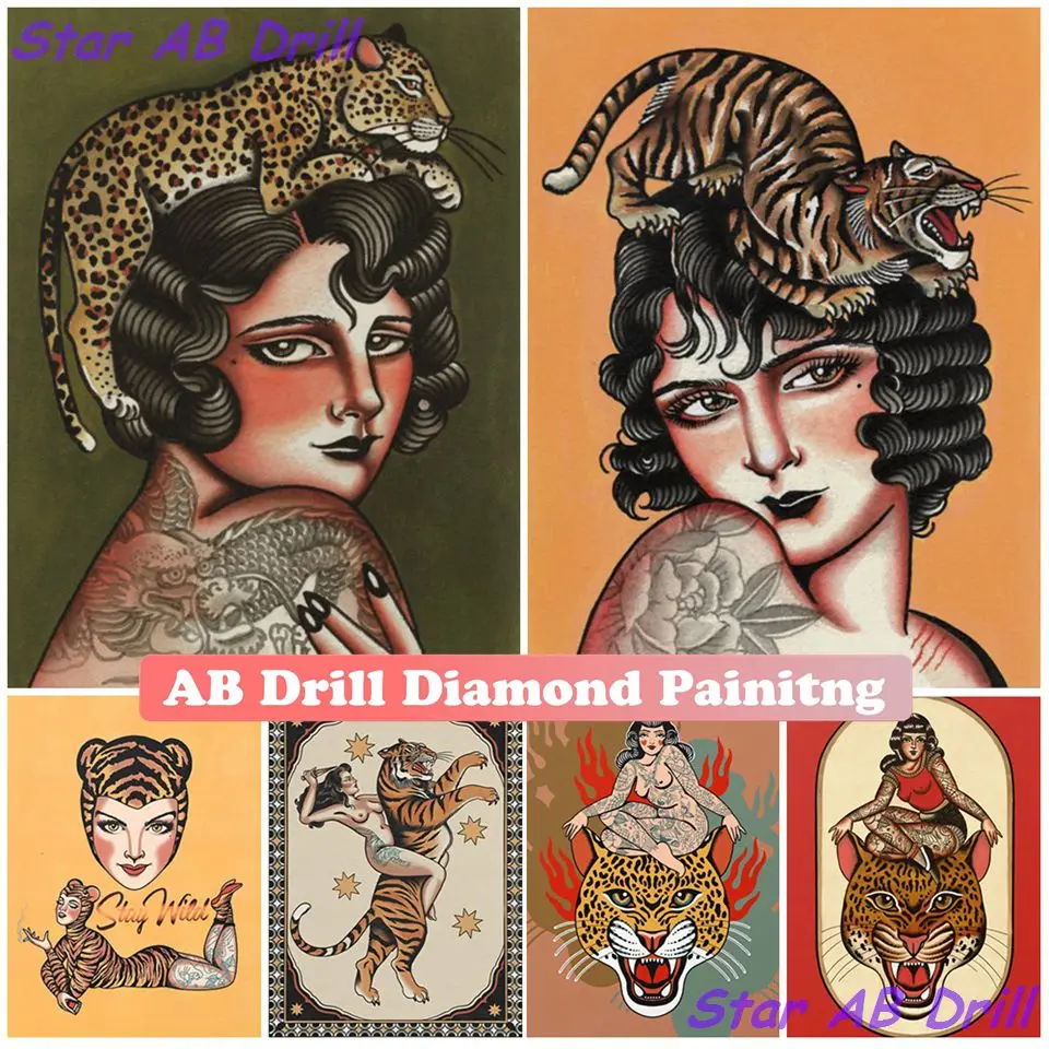 

Quiet Wild Devils Colorful Savage Tattooed 5D Diamond Painting AB Drill DIY New Art Posters Cross Stitch Kits Home Decor Cuadros