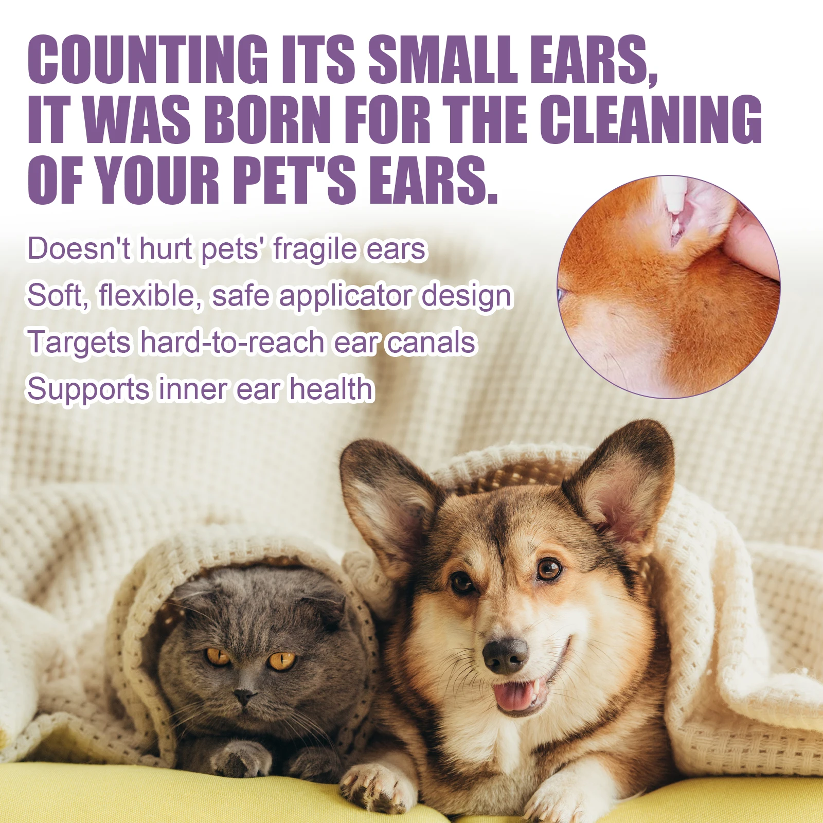 YEGBONG 118ml Hypoallergenic Pet Ear Cleaning Solution Gentle Non Irritating Vet Recommended Cleansing for Dog Cat Sensitive Ear