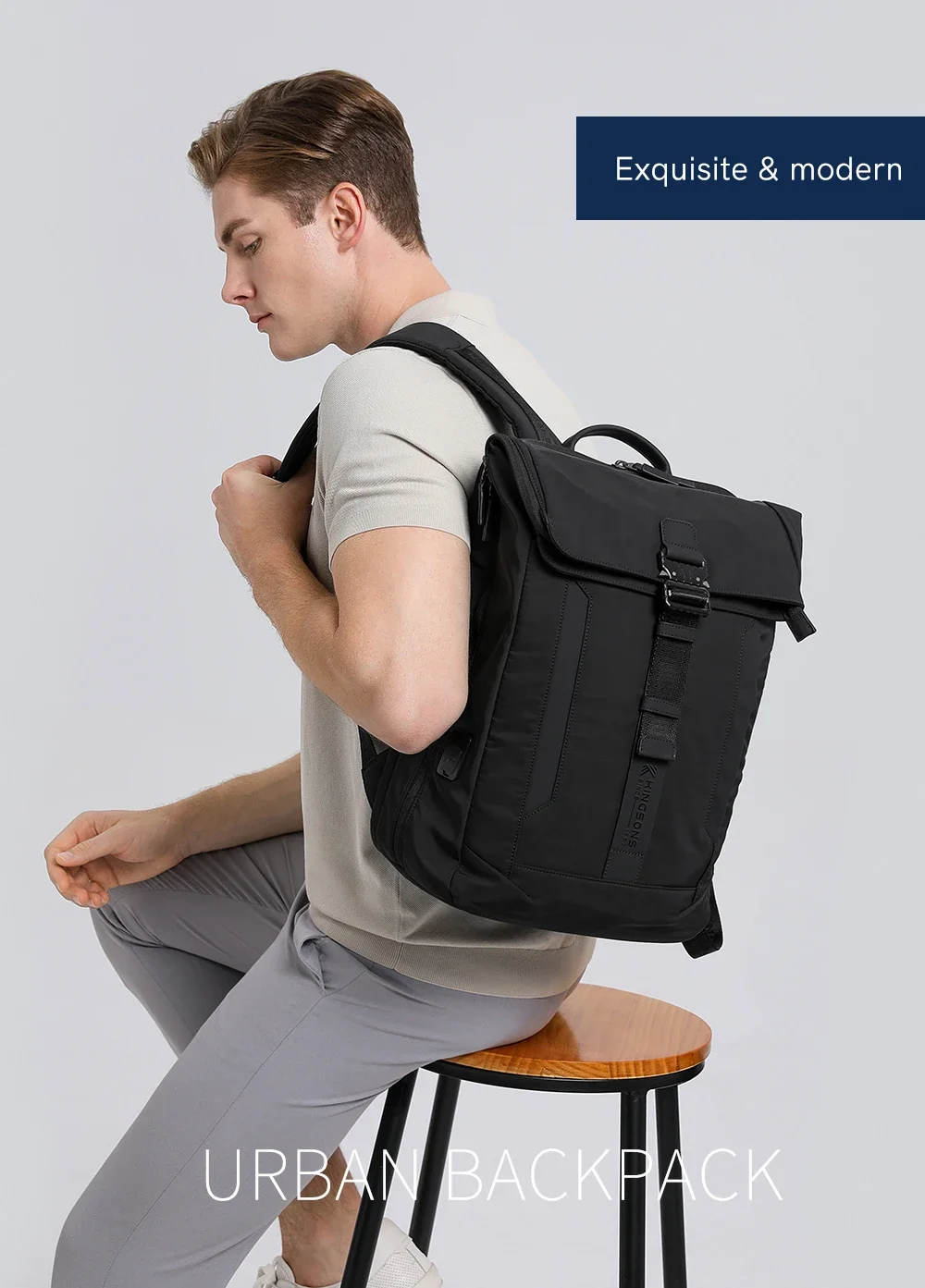 Kingsons Urban Style Backpack For Men 15.6 inch Laptop Business Travel Backpack W/ Usb Charging Port Waterproof Wear-resistant