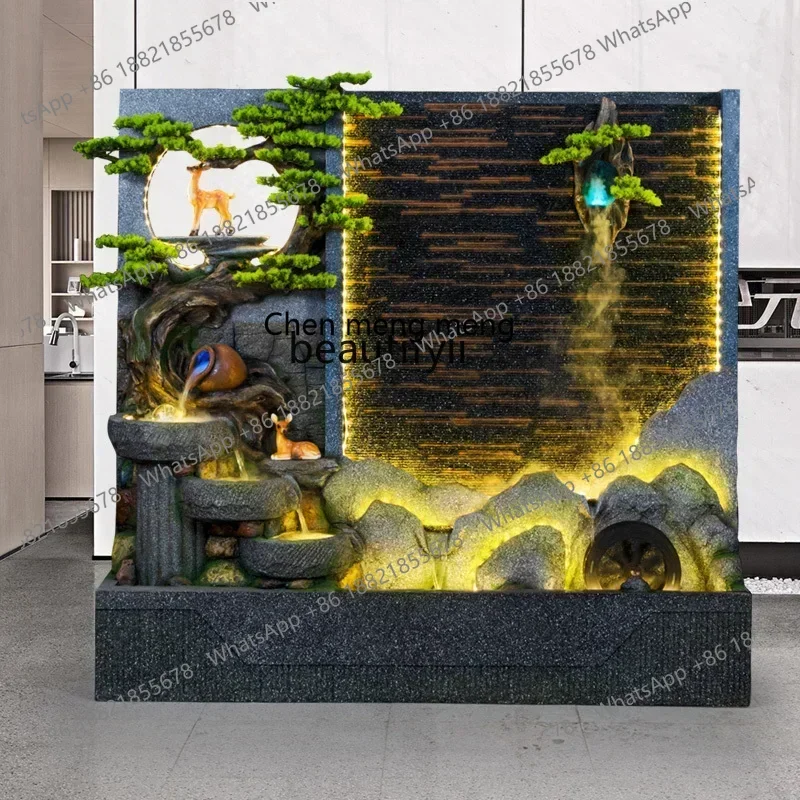 ss7486 Water Curtain Wall Flowing Water Office Entrance Decoration Hotel Villa Fountain Fengshui Wheel Fish Pond Landscaping