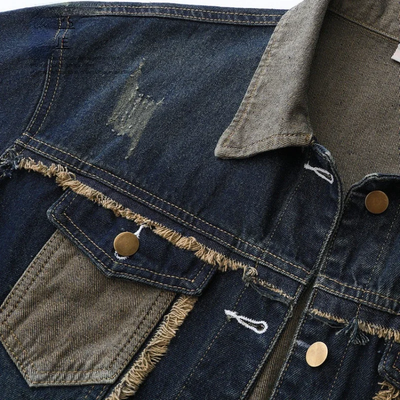 الربيع والخريف الربط الخام حافة الدنيم معطف المرأة الجديدة فضفاضة Bf الرياح الرجعية سترة السيدات فضفاضة قصيرة راعية البقر معاطف القمم