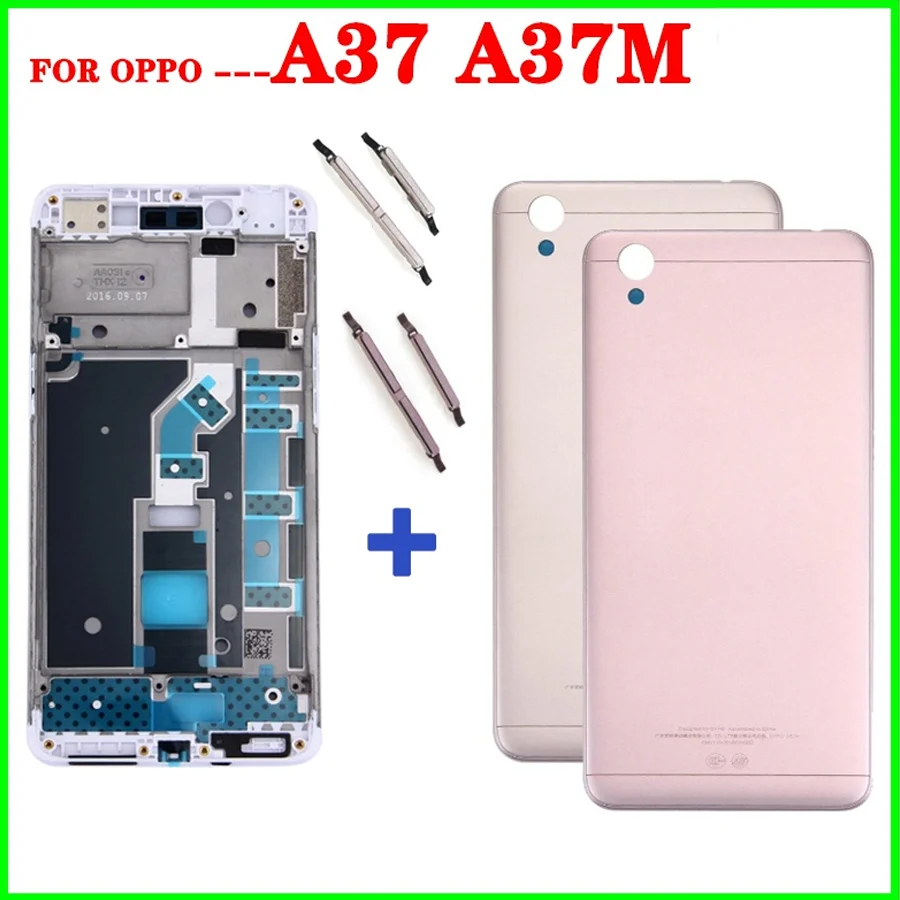 Back Housing Front Middle Frame For Oppo A37 A37M LCD Middle Frame Rear Back Door Battery Cover With Side Button