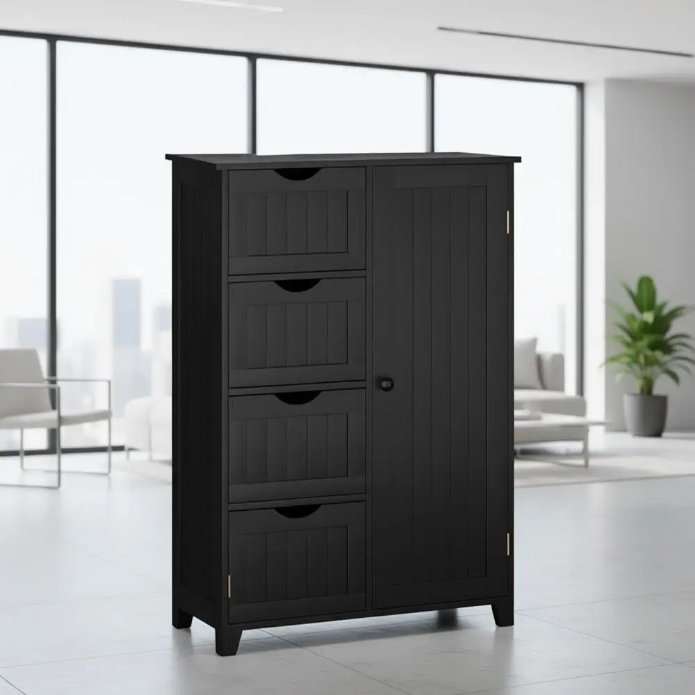 

Шкаф для хранения в ванной комнате, деревянный органайзер для хранения с 4 глубокими ящиками и регулируемой полкой, современный напольный шкаф для гостиной,