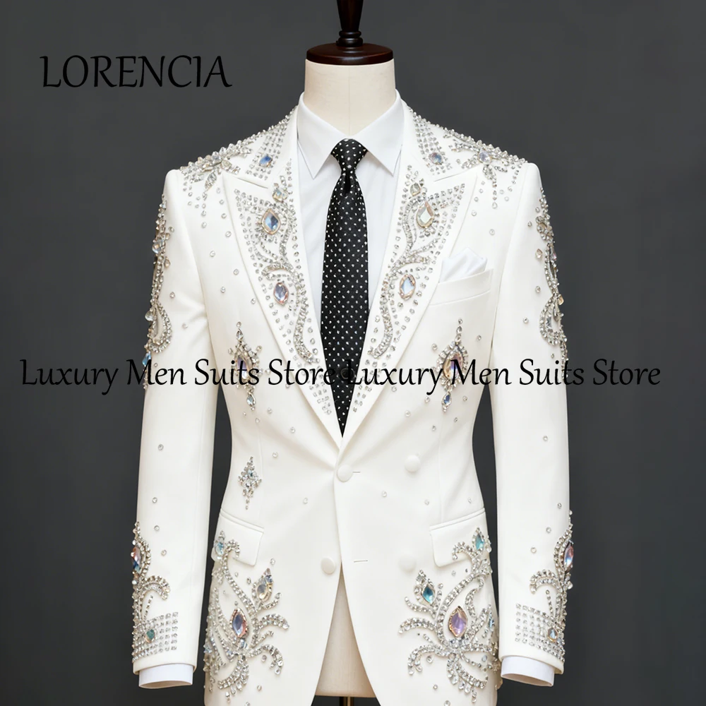 

Изысканные мужские костюмы с кристаллами, комплект из 2 предметов, ювелирные изделия, смокинги, свадебные наряды для жениха, пиджак на заказ, брюки, roupas masculinas