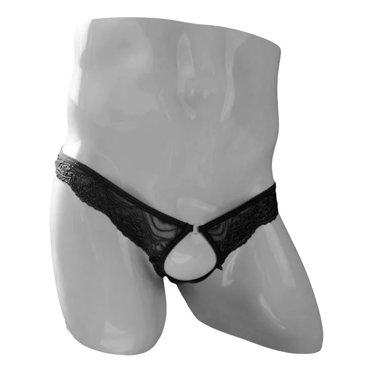 Men Front Hole Penis Ring T Back Thong Gays Lace Floral Sexy Fun Underwear Sissy Transparent Mesh Low Waist Convex Pouch Panties